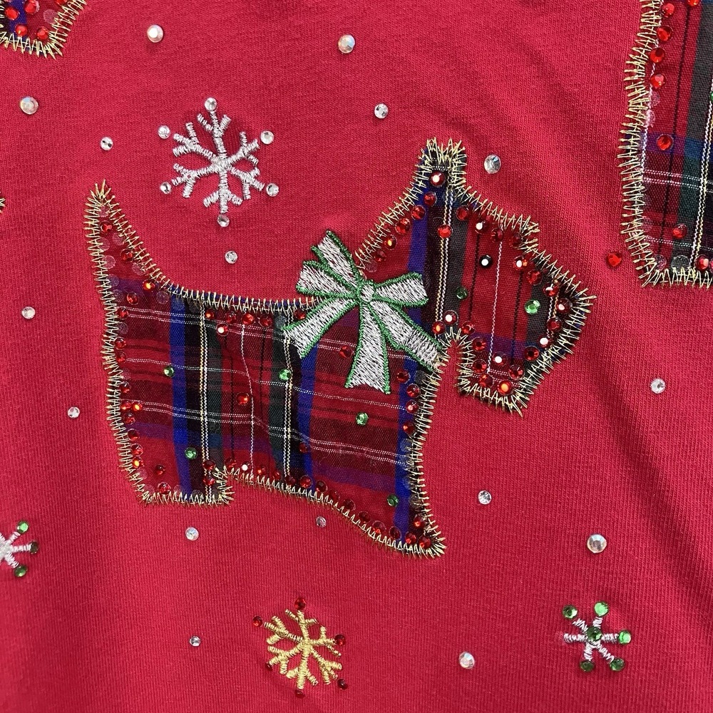 Quaker Factory Scottie Dog Red Holiday Hooded Long Sleeve Top 1X Christmas - Picture 2 of 13